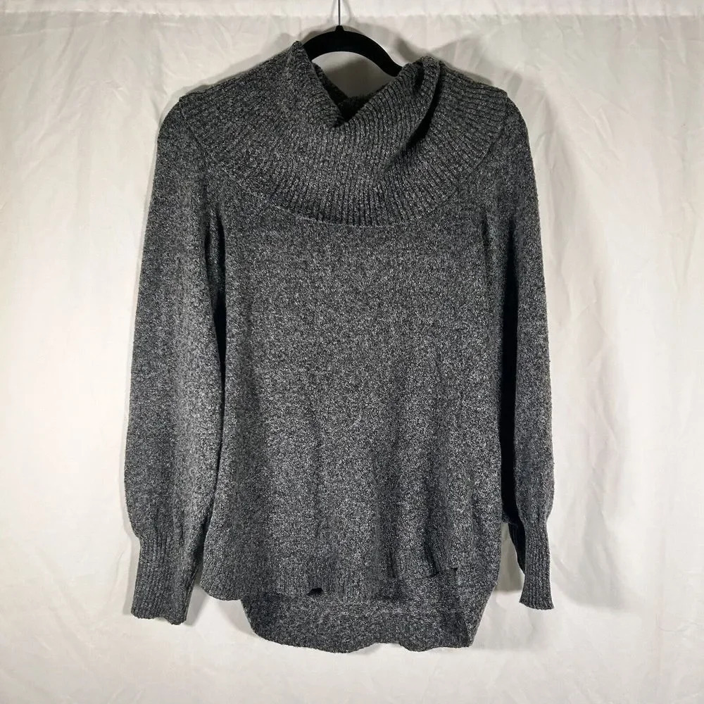 Tahari Sweater Women's Medium Grey Cowl Neck Long Sleeve Stretchy Pullover